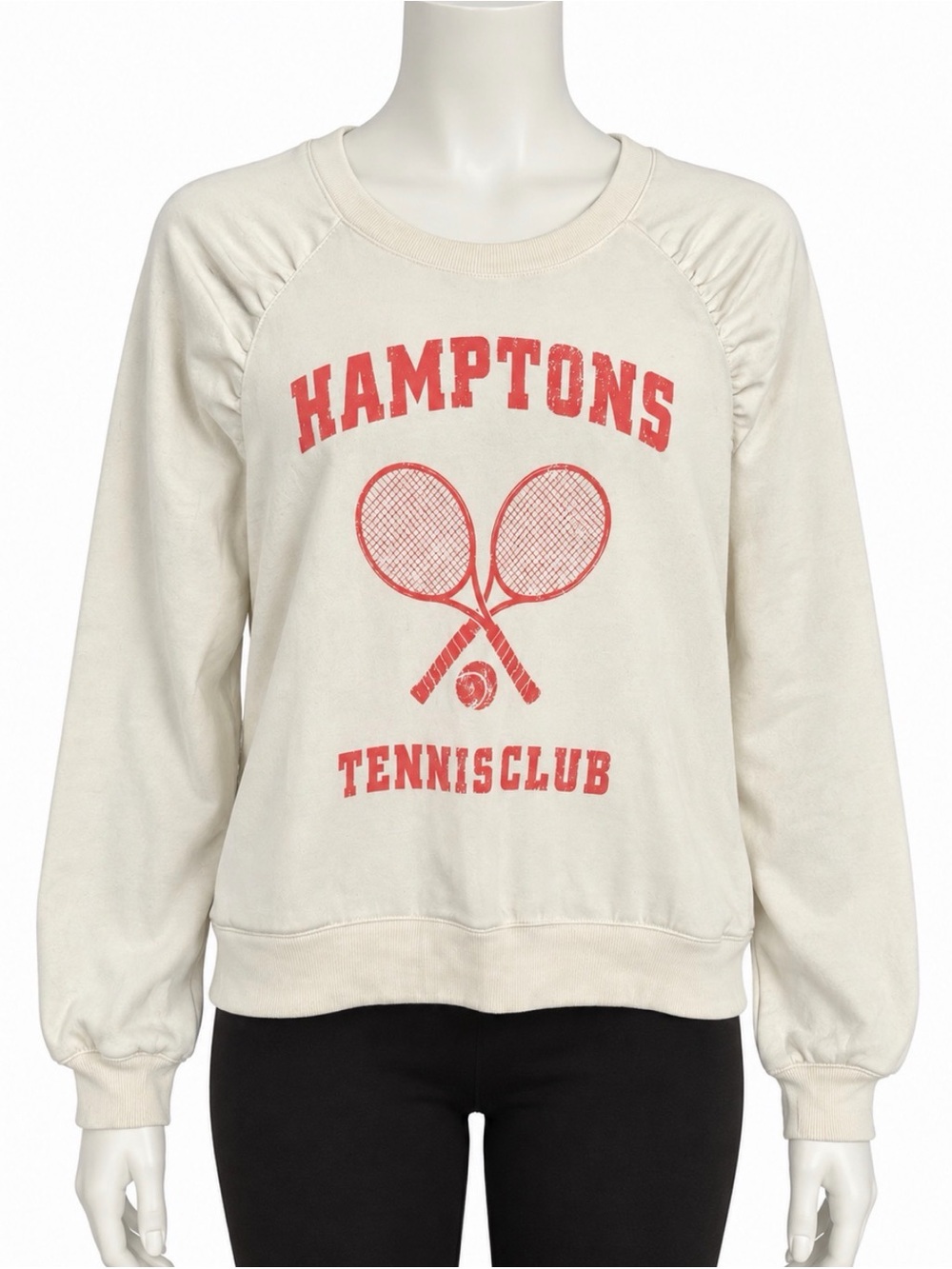 Hamptons Tennis Club Crewneck Sweatshirt - Cream with Red Print